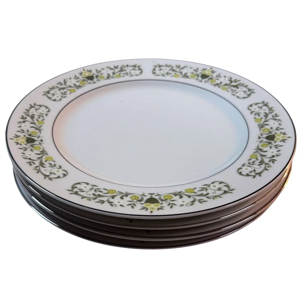Sterling Fine China Florentine Dinner Plates Set of 4 White Floral 10' MCM